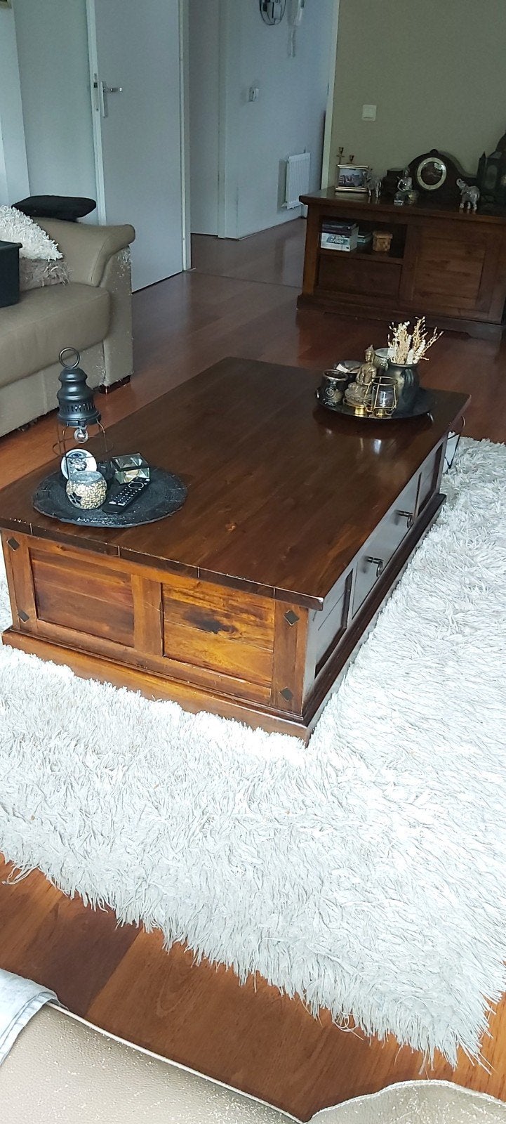 Massief kersenhouten salontafel met lade, Huis en Inrichting, Tafels | Salontafels, Ophalen
