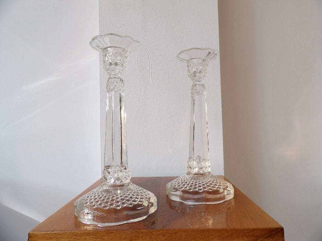 Set Art Deco Kandelaars, Brockowitz, Duitsland 30/40er jaren, Ophalen of Verzenden, Glas