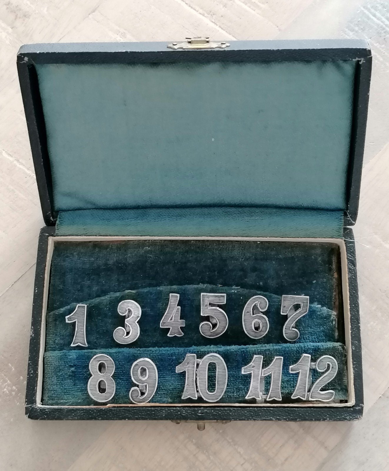 Oud zilveren cijferset 800 (armeluiszilver) in doosje, Ophalen of Verzenden