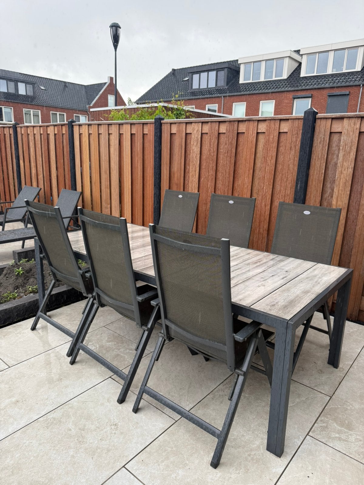 Keramische tuintafel + 6 hartman stoelen, Ophalen, Gebruikt