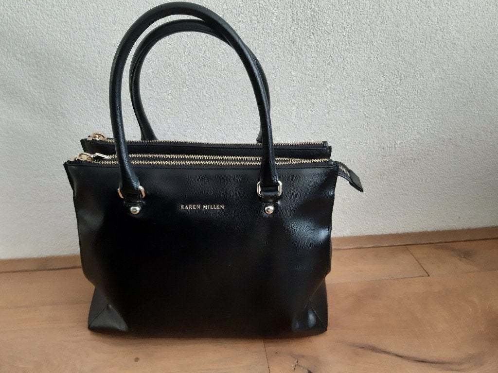 Karen Millen leren zwarte handtas in zeer goede staat., Ophalen of Verzenden, Zo goed als nieuw, Zwart, Handtas