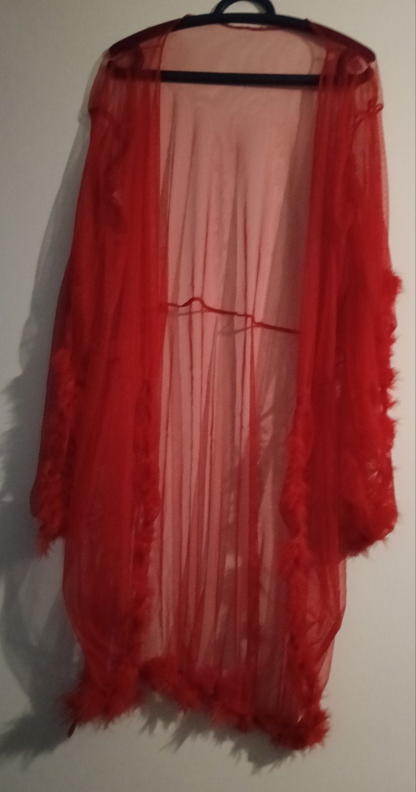 Rode doorschijnende badjas met string, Onbekend, Ophalen of Verzenden, Rood, Setje