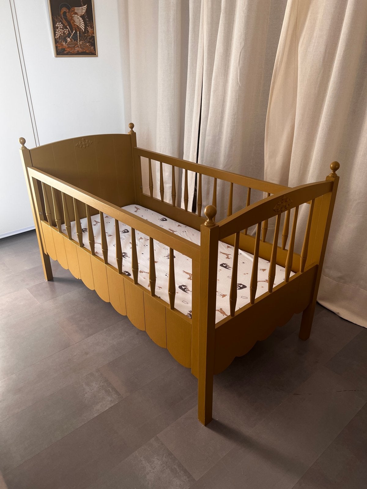 Ledikantje 60x120 cm met matras en 3 hoeslakens, Ophalen, Gebruikt, 190 cm of minder, Hout