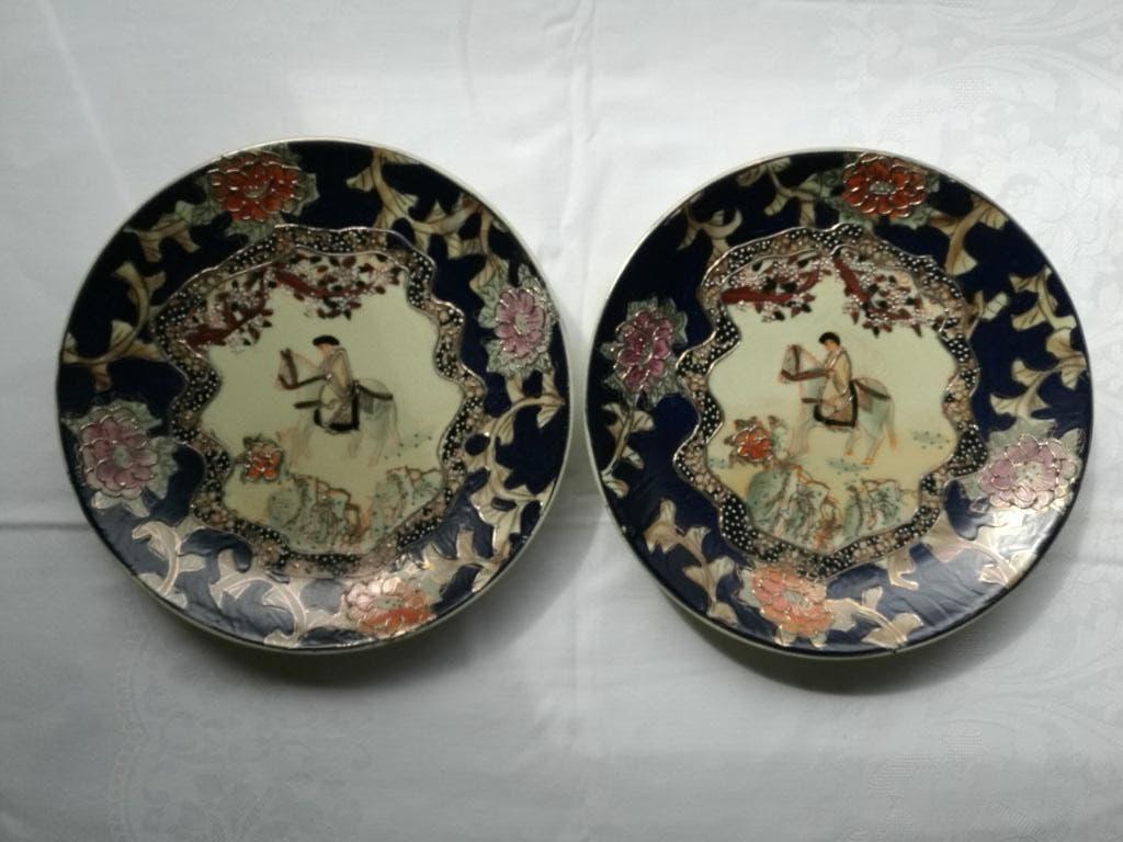 2 handgeschilderde Satsuma borden - 21 cm, Ophalen of Verzenden