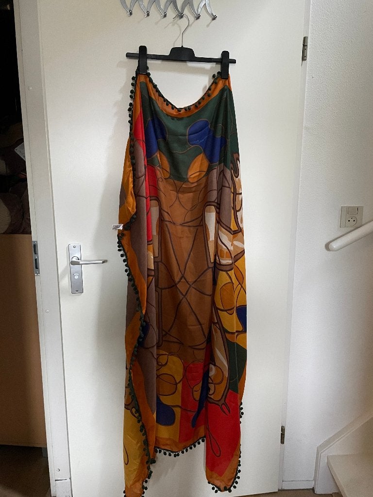 Romano geel, multikleurige sjaal, Ophalen of Verzenden, Zo goed als nieuw, Maat 46/48 (XL) of groter, Sjaal