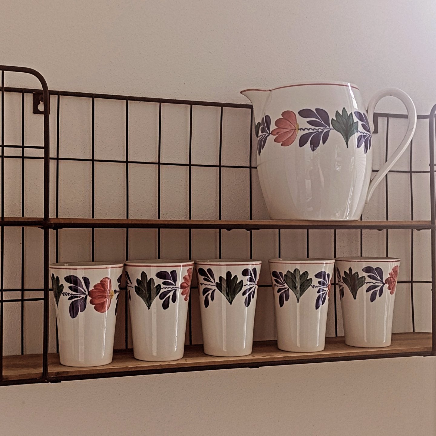 Vintage Boerenbont set / Vintage Société Céramique 5 bekers, Antiek en Kunst, Antiek | Servies compleet, Ophalen of Verzenden