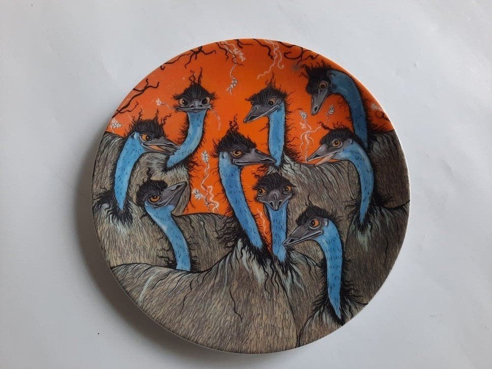 Decoratief bord Emoe Fantasy - Australische Wildlife, Antiek en Kunst, Ophalen of Verzenden