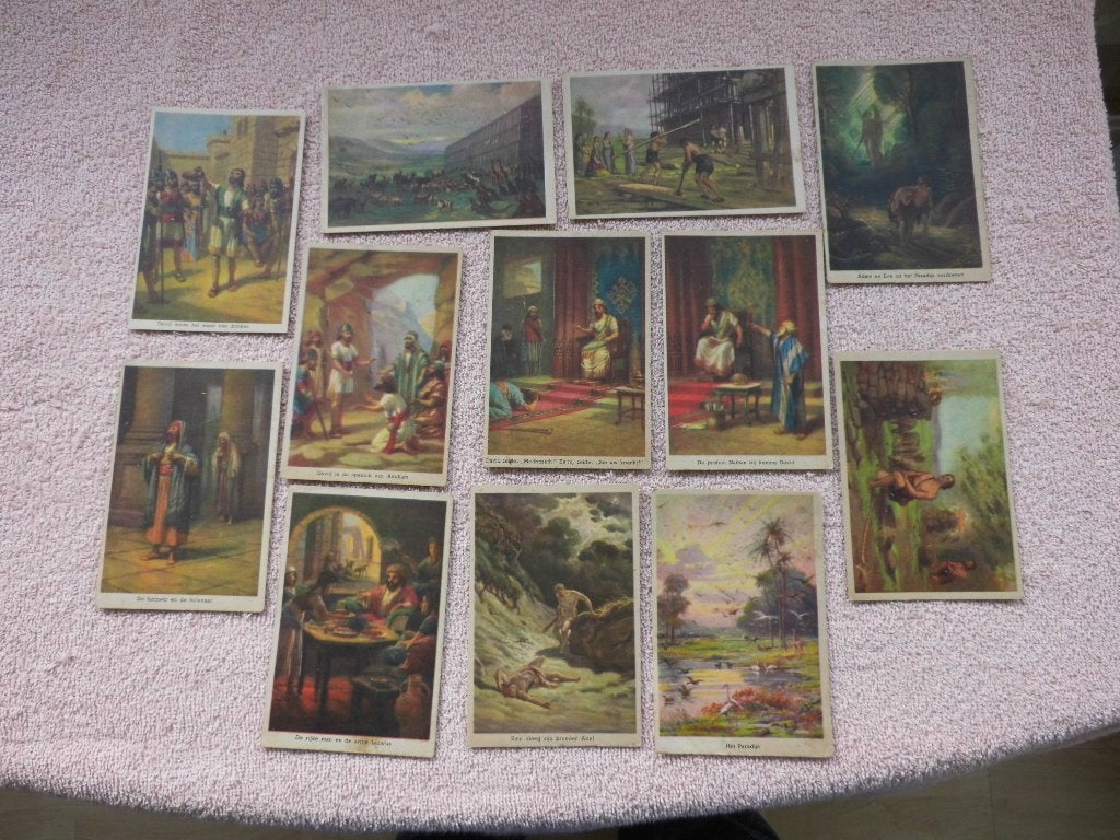 12 maal Bijbelse afbeeldingen, Ophalen of Verzenden, Voor 1920, Ongelopen, Overige thema's