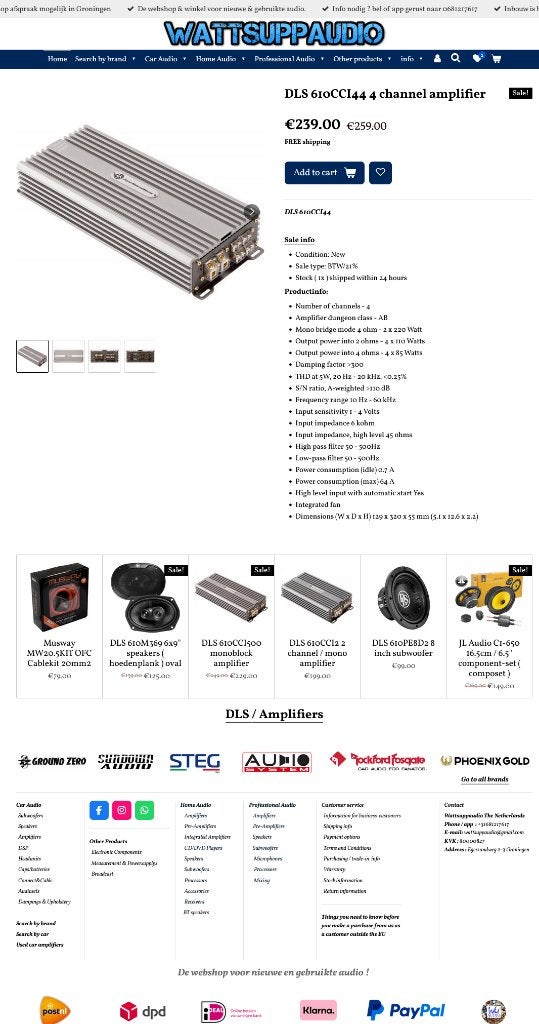 DLS 610CCI44 4 kanaals versterker SQ, Auto diversen, Autospeakers, Info@optimount.nl, Nieuw, Ophalen of Verzenden, Anholtseweg 48A 7091 HB DINXPERLO