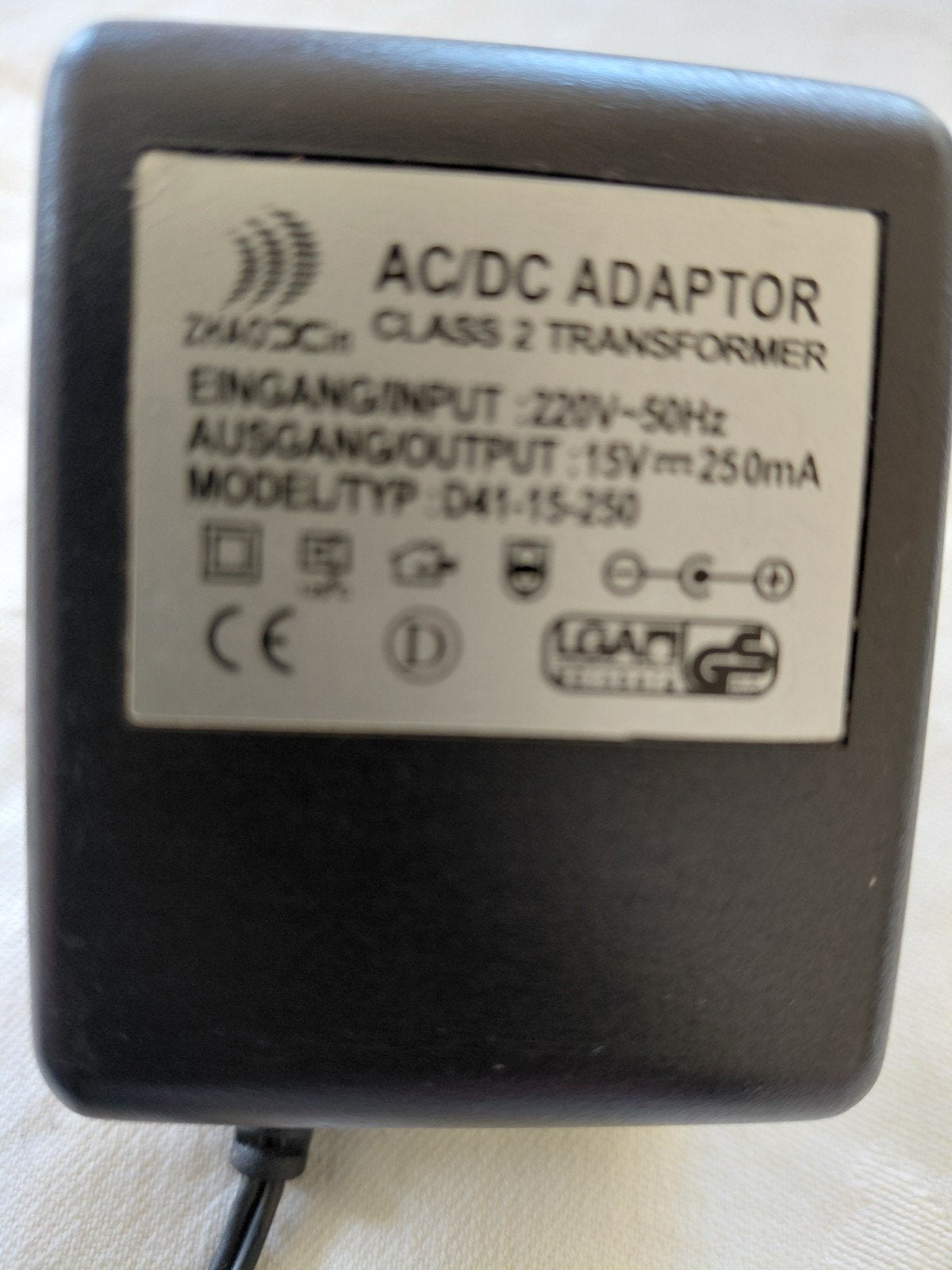 AC/DC Adapter Zhaosch D41-15-250 - 15V 250mA, Ophalen of Verzenden