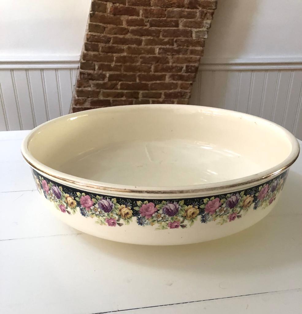 Mooie brocante lampetschaal met bloemenrand, Ophalen