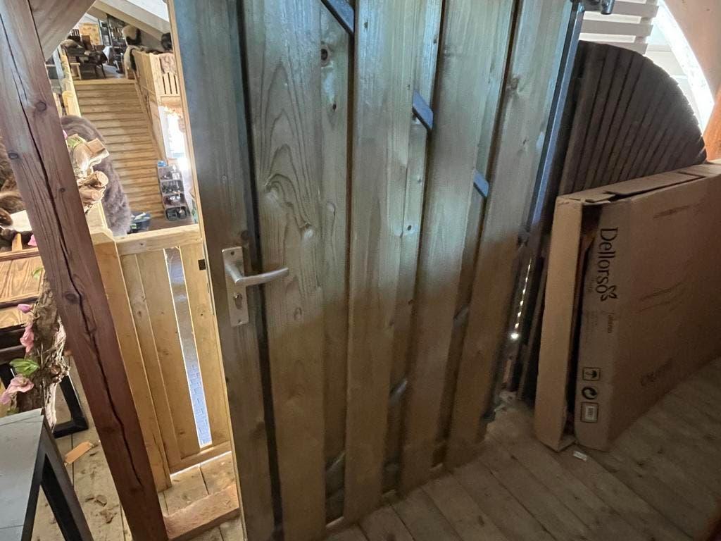 Nieuwe houten tuindeur 1m breed met stalen frame., Tuin en Terras, Tuinpoorten, Ophalen, Minder dan 100 cm, Nieuw, Draaipoort