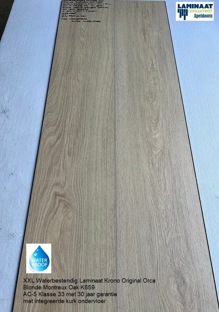 43m2 Waterbestendig Laminaat Blonde Oak met kurk ondervloer, Crème, Nieuw, Ophalen of Verzenden, 25 tot 50 m²
