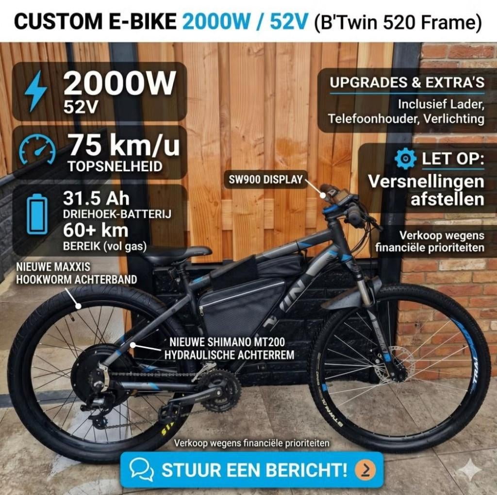 52V 2000W met 40A controller, Fietsen en Brommers, Elektrische fietsen, Overige merken, Ophalen of Verzenden, Zo goed als nieuw