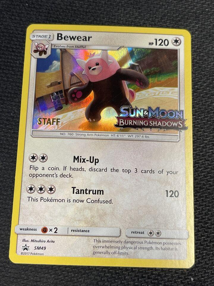 Pokemon sun moon burning shadows promo holo bewear staff, Ophalen of Verzenden, Zo goed als nieuw, Losse kaart, Foil