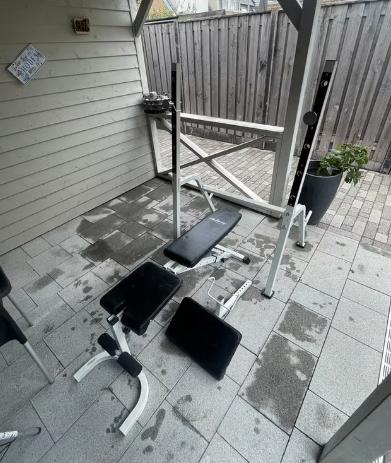 Squat rack powerrack bench press krachtstation Halter rek, Ophalen, Zo goed als nieuw, Fitnessbank