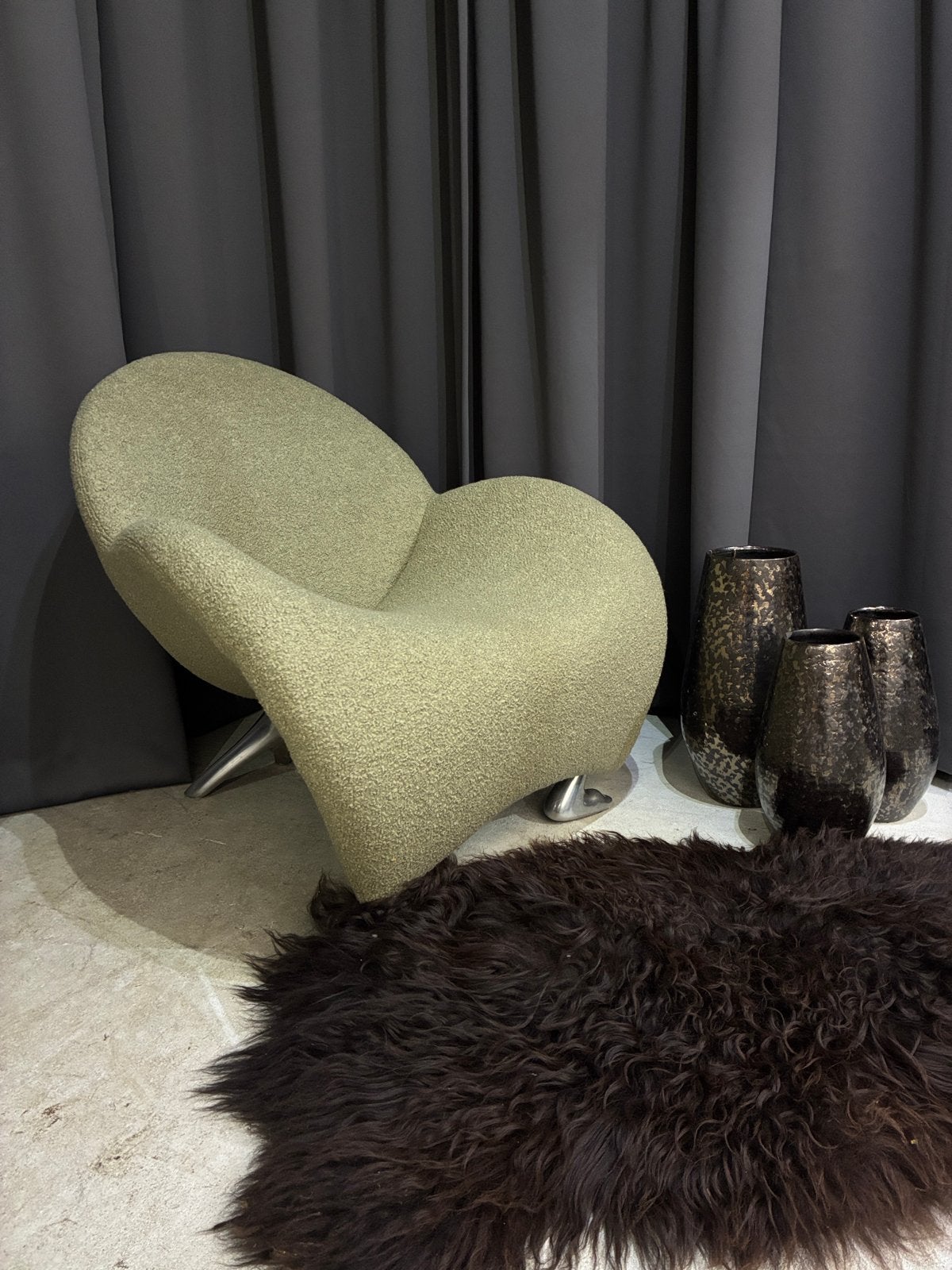 ACTIE - Leolux Papageno fauteuil in Nieuw Wol bouclé, Ophalen, ., Zo goed als nieuw, 75 tot 100 cm