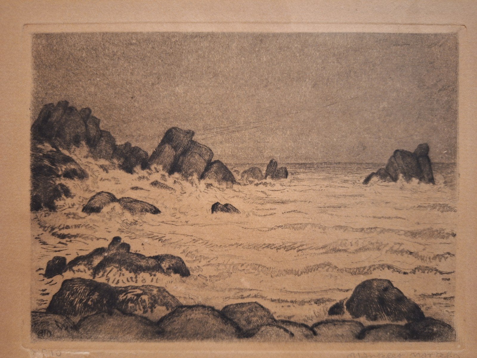 Ets Kustgezicht door Marcel Mantelet, Ets, Ophalen of Verzenden, Origineel, Landschap