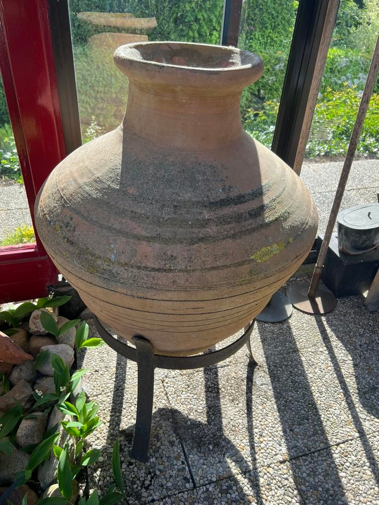Grote GRIEKSE OLIJFOLIE KRUIK Aardewerk Terracotta Onderstel, Tuin en Terras, Tuinvazen, Ophalen, Gebruikt