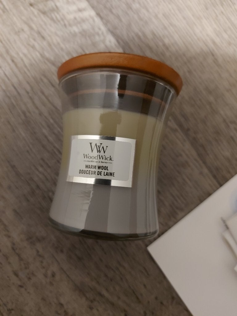 Woodwick warm wool geurkaars, Ophalen of Verzenden, Nieuw, Glas, Woodwick