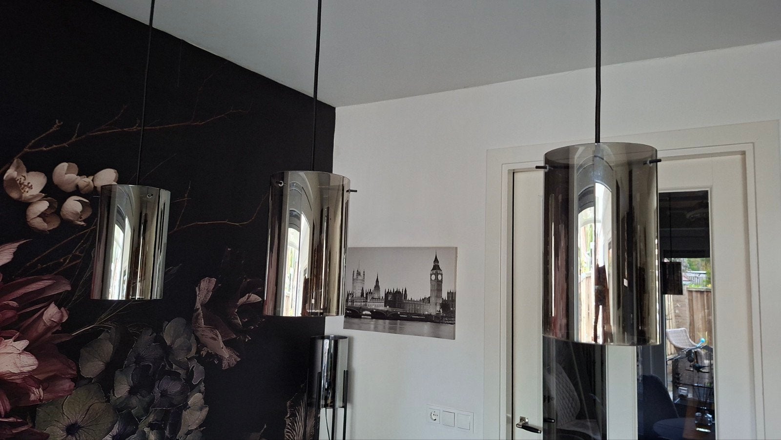 Prachtige 3-delige design lampenset smoke glas compleet, Overige merken, Zwart, E27 (groot), Zo goed als nieuw