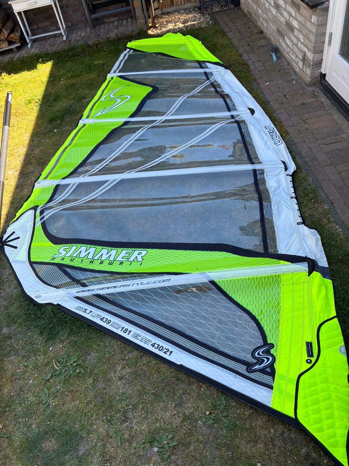 Windsurfzeil set, zeil, giek mast, en voet, Gebruikt, Met giek, 5 tot 6.5 m², Complete set