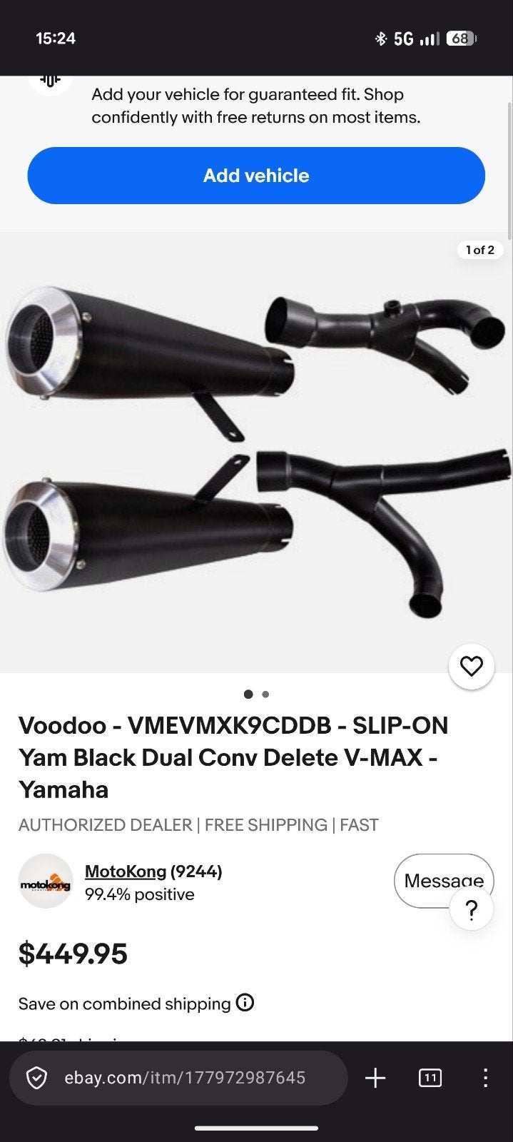 Voodoo - VMEVMXK9CDDB - SLIP-ON Yam Black Dual Conv Delete, Motoren, Ophalen of Verzenden, Nieuw
