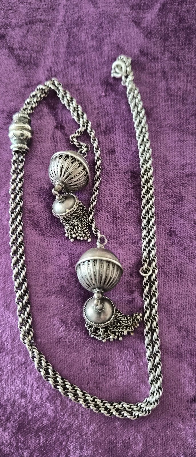 Antieke zilveren breidoppen-ketting, Verzenden, Zo goed als nieuw, Zilver, Zilver