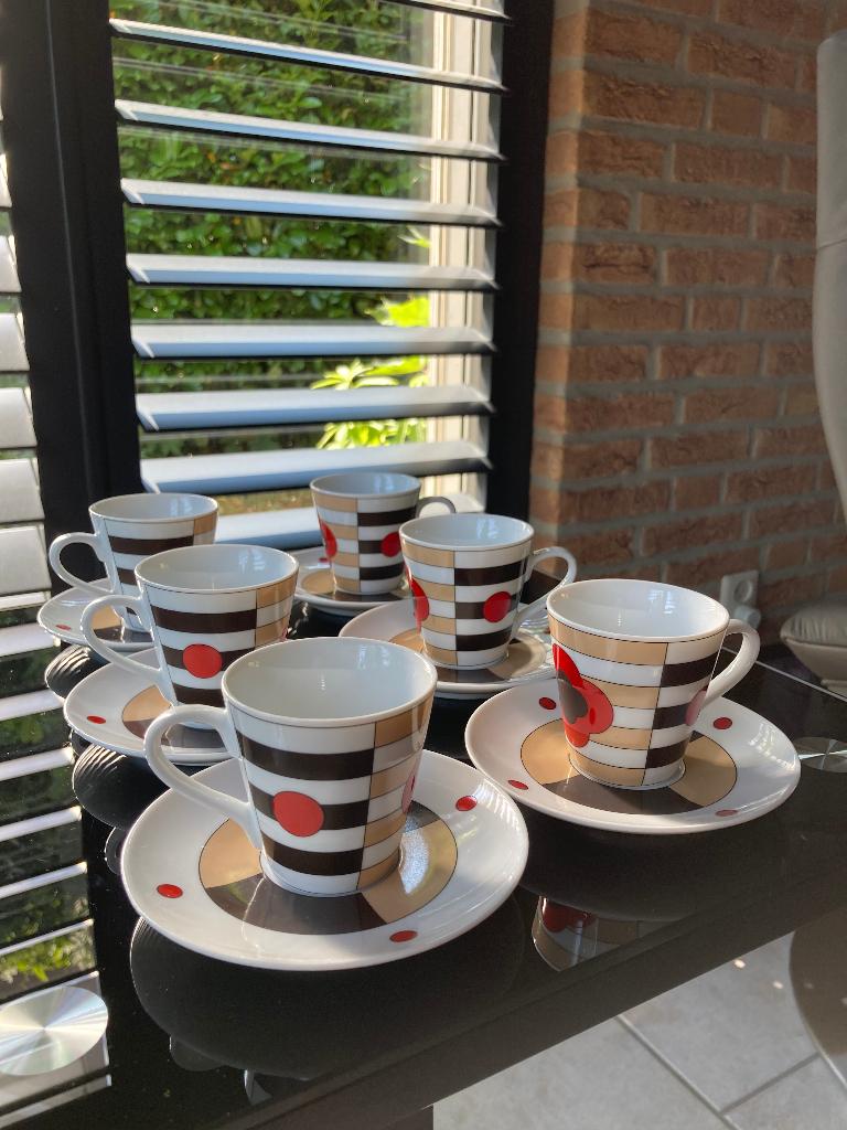 San Marco Collection | 6 espresso kop schotels Linda Pozzoli, Nieuw, Ophalen of Verzenden, Overige stijlen, Kop(pen) en/of Schotel(s)