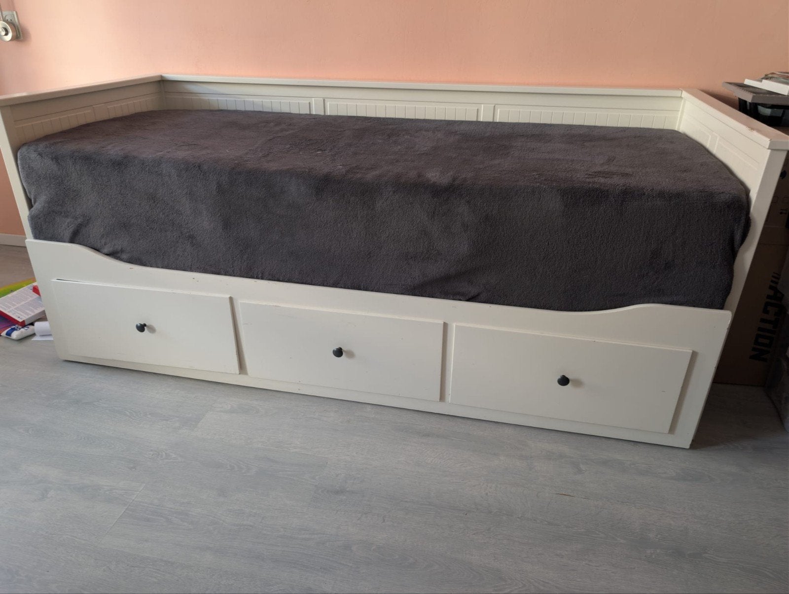 Ikea HEMNES Bedbank met 3 lades, wit, 86x209 cm, Ophalen, Gebruikt, Eenpersoons, Wit