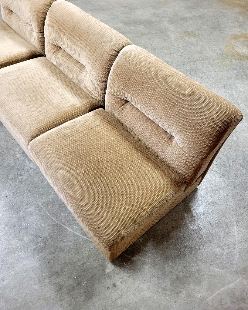 Vintage modulaire elementen bank in ribstof, 1970, Ophalen, Gebruikt, 75 tot 100 cm, Rechte bank