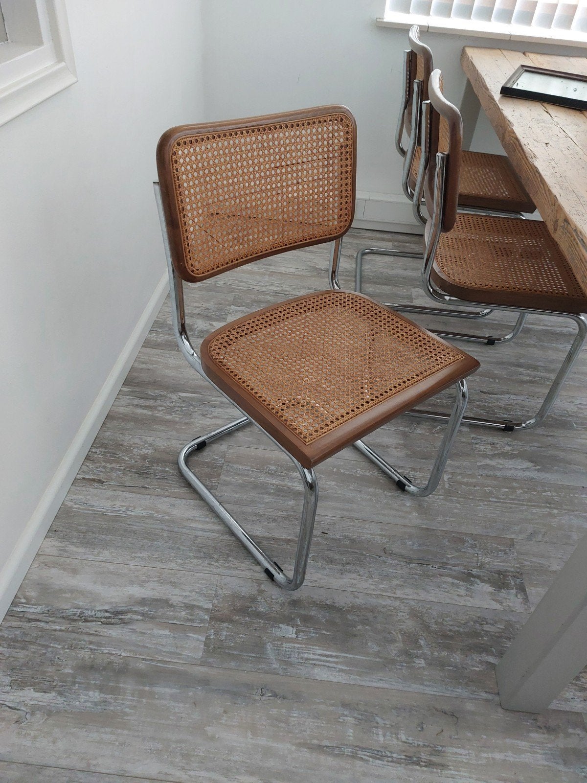 3x Klassieke Webbing buisframe sledestoel, Ophalen, Bruin, Hout, Drie