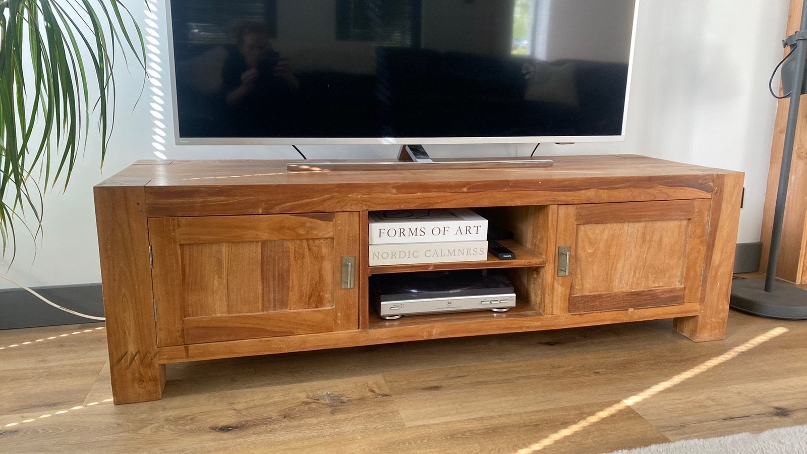 Eiken tv kast, Ophalen, 150 tot 200 cm, Zo goed als nieuw, Minder dan 100 cm