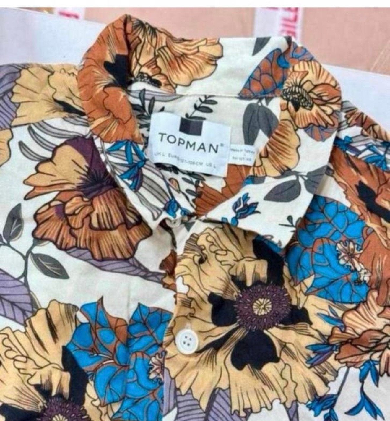 Topman blouse overhemd lang + bloemen bloem L mannen heren, Meerkleurig, Ophalen of Verzenden, Zo goed als nieuw, H