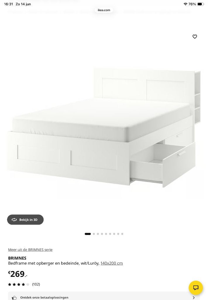 IKEA bed 160X200 met opberglades inclusief hoofdbord, Ophalen, Gebruikt, Wit, Tweepersoons