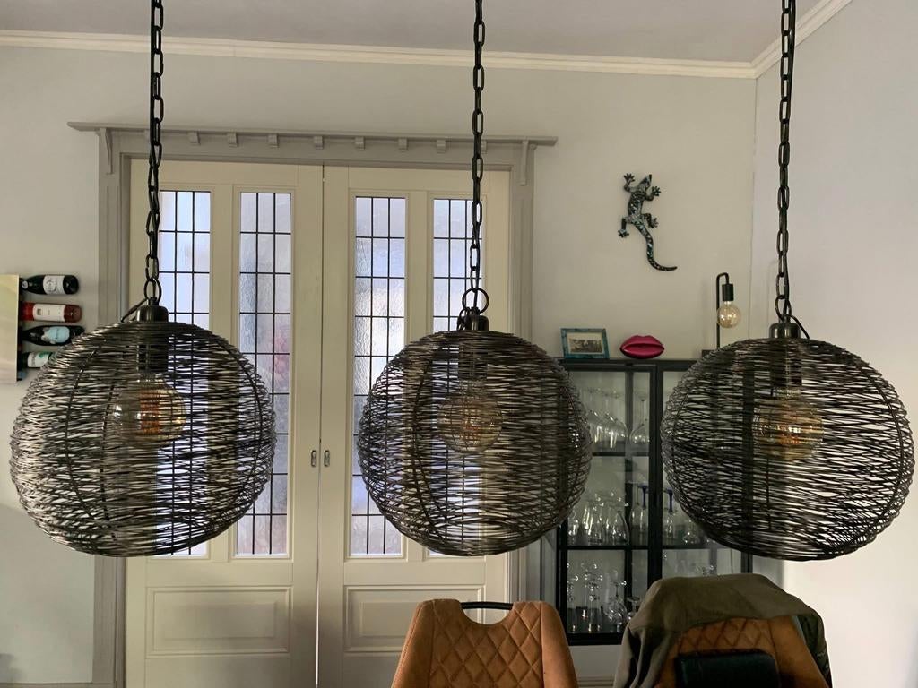 Eettafel lamp met 3 ijzerdraden bollen., Ophalen of Verzenden, Zo goed als nieuw