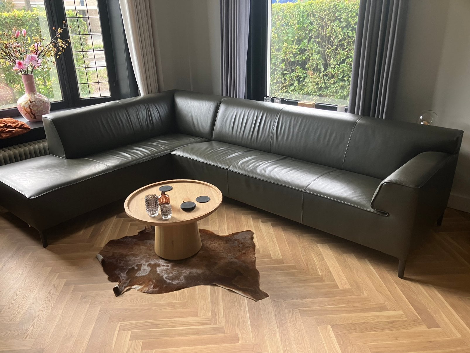 Leren complete zithoek cucumber donker groen, Ophalen, Gebruikt, Leer, Modern