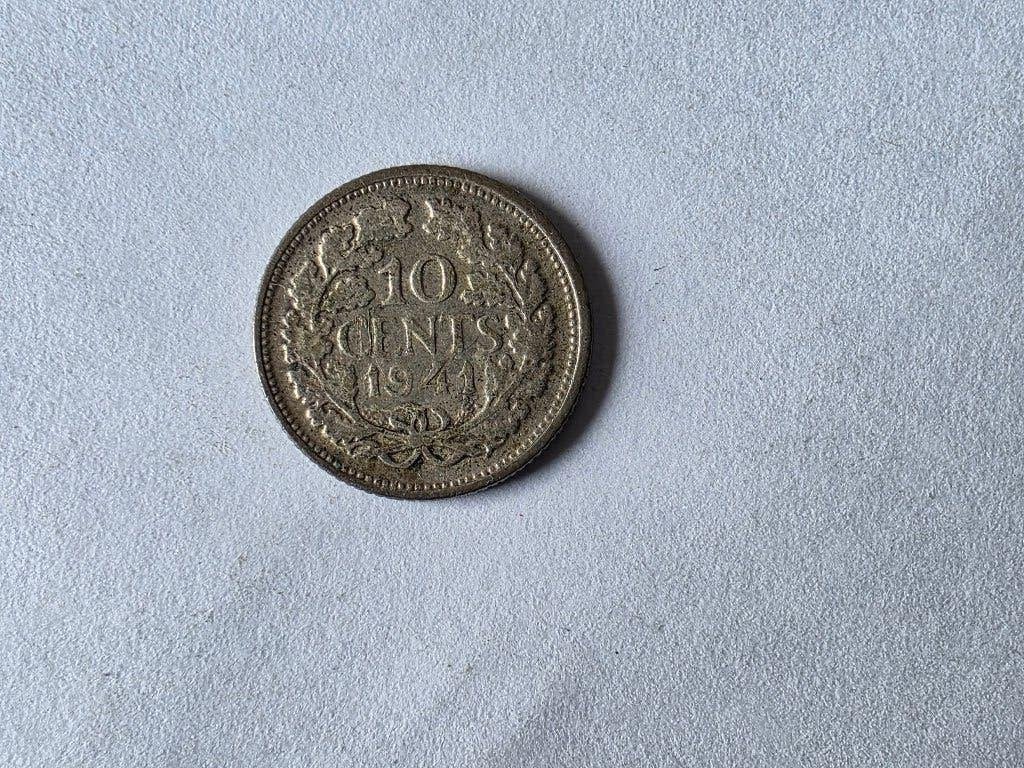 10 Cent 1941 Wilhelmina (Zilver), Zilver, Ophalen of Verzenden, 10 cent, Koningin Wilhelmina