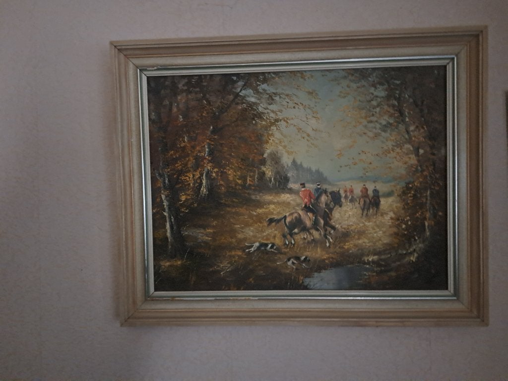 schilderij met JACHTTAFEREEL, Doek, Ophalen of Verzenden, Olieverf, Klassiek