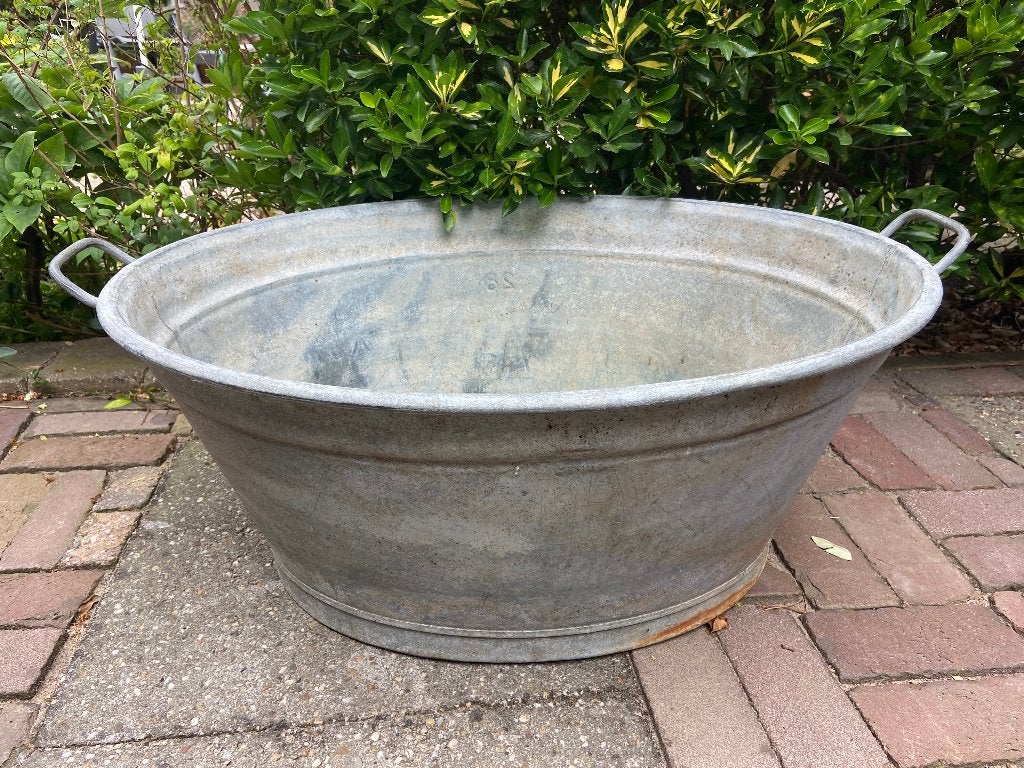 Vintage Zinken Wastobbe / Plantenbak, Ophalen, Gebruikt, Minder dan 30 cm, Rond