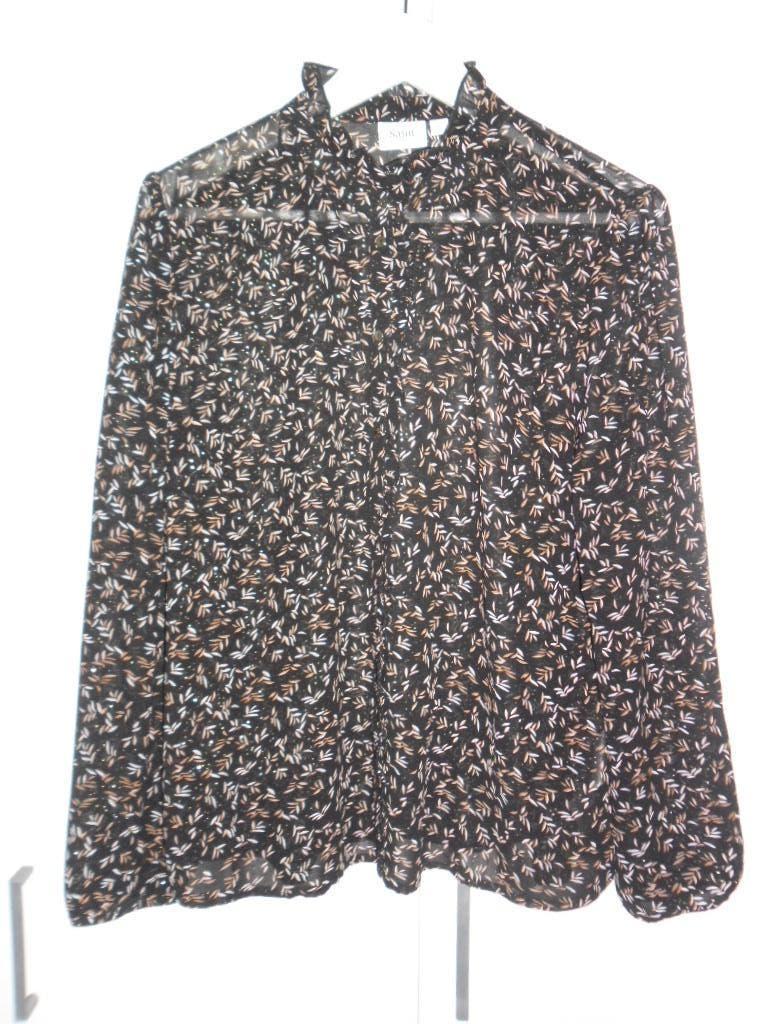 Saint Tropez Zwart Doorzichtig Blouse Met Opstaande Kraag M, Maat 38/40 (M), Zwart, Nieuw, Ophalen of Verzenden