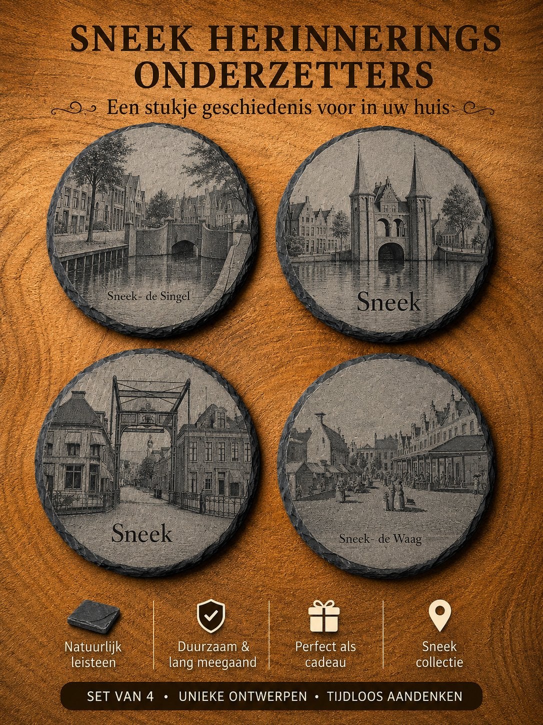 Sneek leisteen onderzetters, geschenk., Ophalen of Verzenden