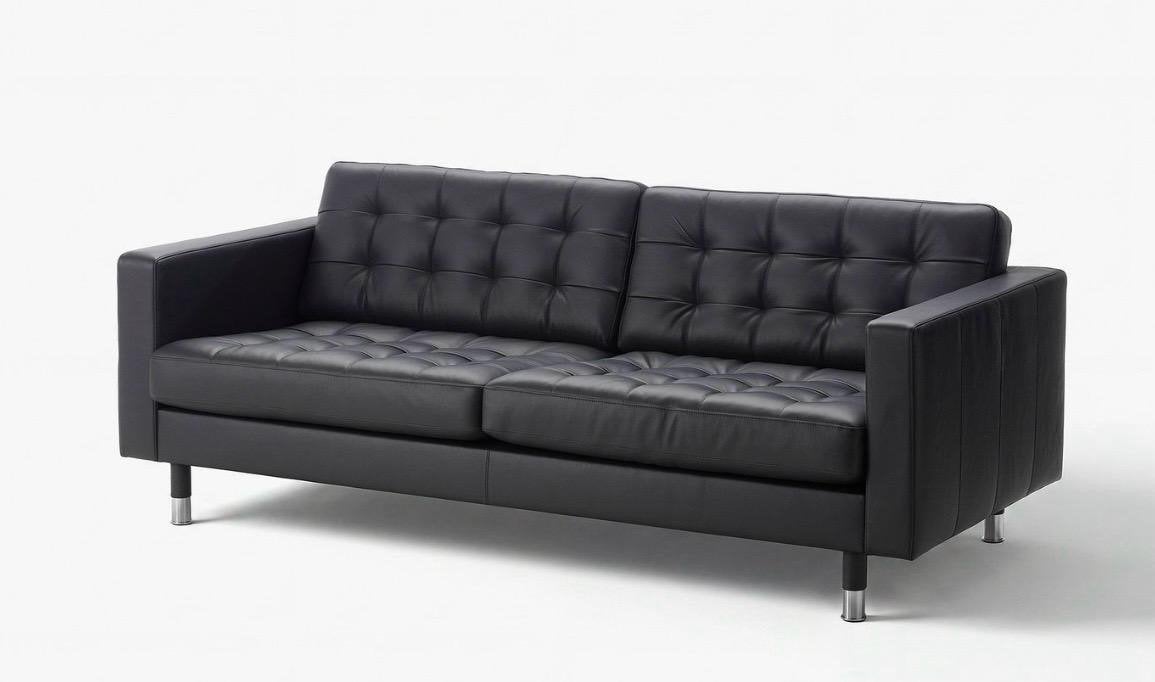 Zwarte leren IKEA 3-zitsbank LANDSKRONA.  Z.G.A.N., Ophalen, Gebruikt, Driepersoons, Rechte bank