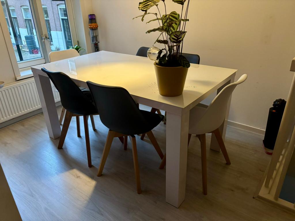 Eetkamertafel en stoelen - Set, Huis en Inrichting, Tafels | Eettafels, Ophalen, 100 tot 150 cm, 50 tot 100 cm, Zo goed als nieuw