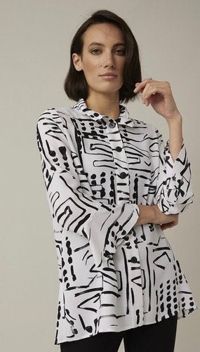 Joseph Ribkoff schitterend chique blouse wit/zwart tinten 50