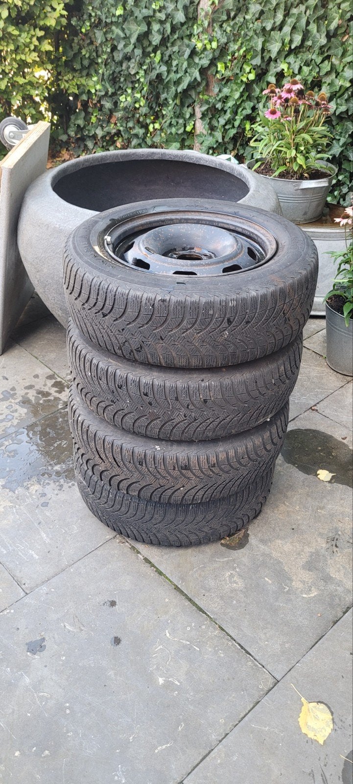 Michelin Alpin Winterbanden op stalen velgen, Ophalen, Gebruikt, 15 inch, Banden en Velgen