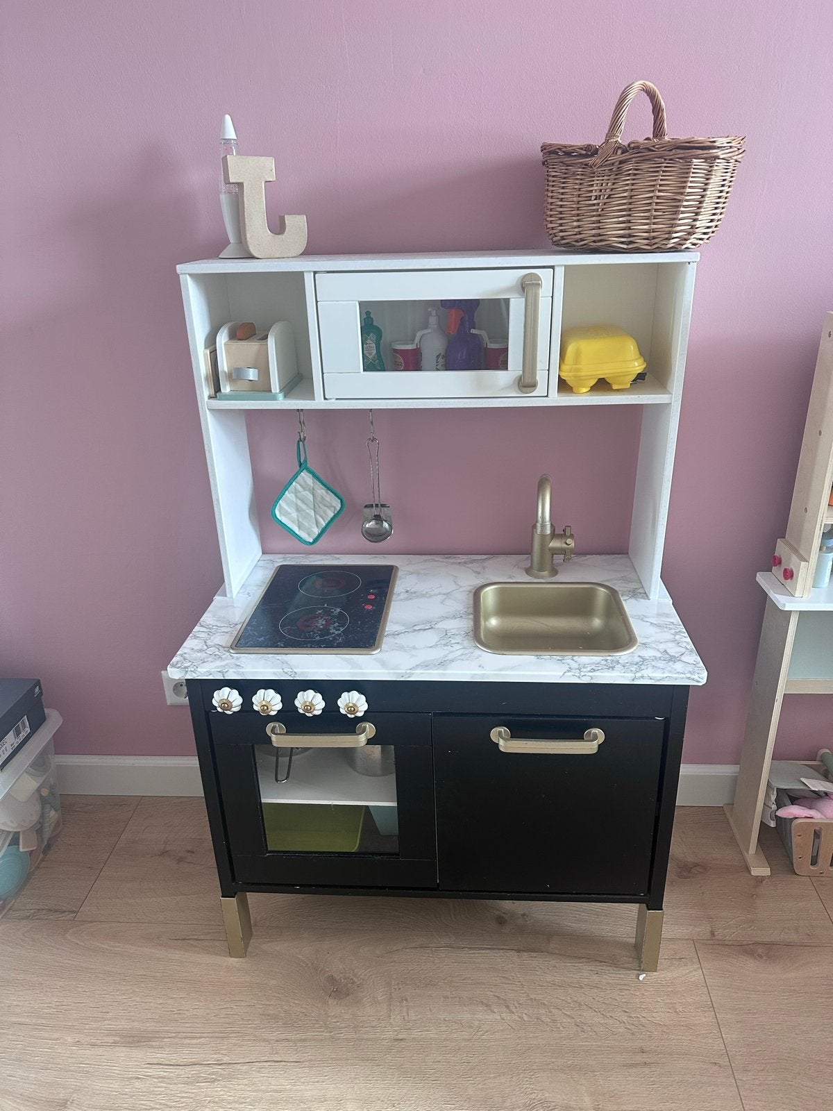 Stijlvolle Speelkeuken - Zwart met Marmerlook, Ophalen, Gebruikt, Hout, Speelkeuken