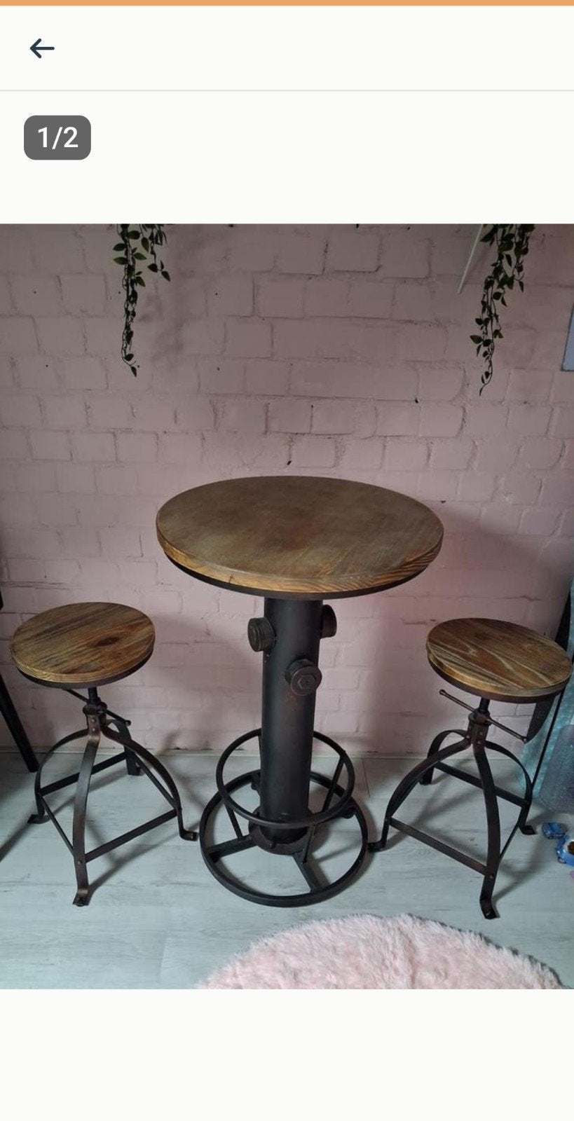 Industriële Bartafel met 2 Krukken - Hout & Metaal, Ophalen, Gebruikt, In hoogte verstelbaar, 90 cm of meer