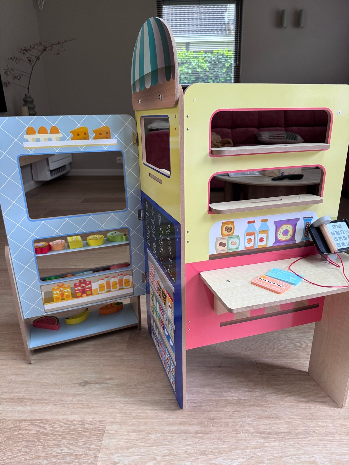 Houten Speelkeuken en Supermarkt Set voor Kinderen, Ophalen of Verzenden, Zo goed als nieuw, Meubelstuk of Keukentje