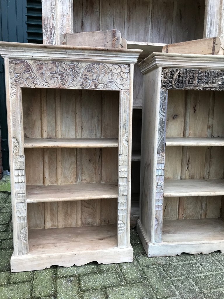 Indiase open India kast met oud oosters houtsnijwerk massief, Met plank(en), Verburgt Vintage, 100 tot 150 cm, 100 tot 150 cm